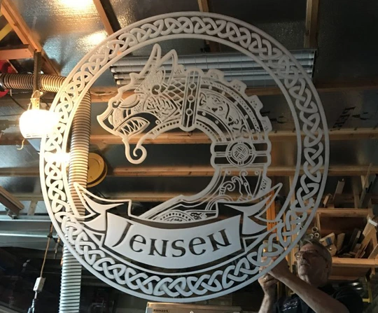 Celtic style Jensen family crest, cut and engraved
